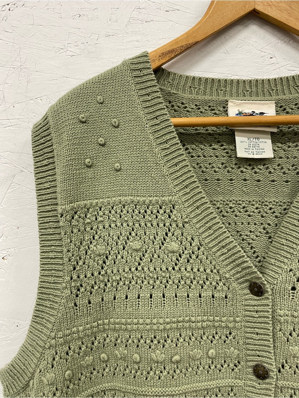 Vintage Northern Reflections Floral Knit Button Down Sweater Vest, Size XL, Sage - Picture 6 of 8